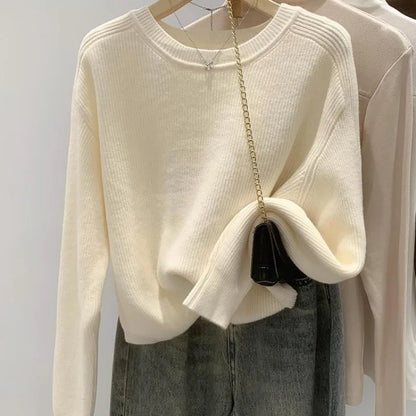 Loose-Fit Stylish Women's Autumn/Winter 2024 New Cropped Outer Wear Sweater Crew Neck Sensibility Niche Top