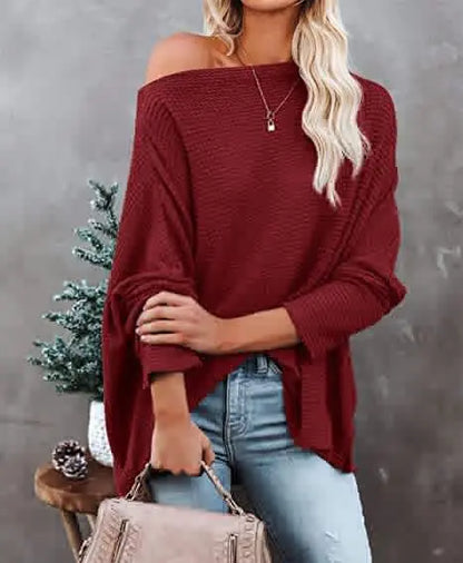 Women's Knitted Top Waffle Shoulder 2024 New Autumn Amazon Europe and America Cross border Women's Regular Top