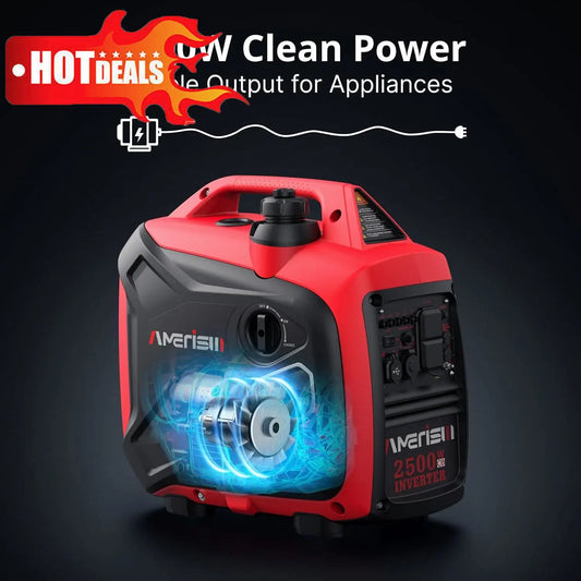 EPA Compliant 2025 Version，2500-Watt Gas Powered Portable Inverter Generator, CO Sensor, Super Quiet for Home Backup
