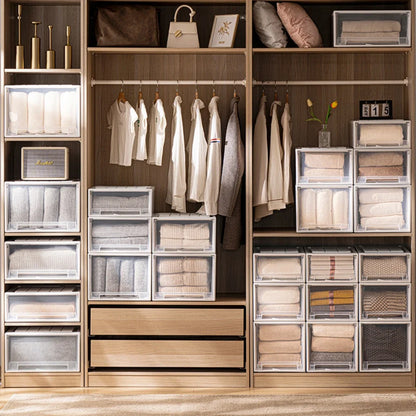 Wardrobe Storage Box High-capacity Drawer Style Stackable Container Transparent Plastic Containers for Household Use Storage