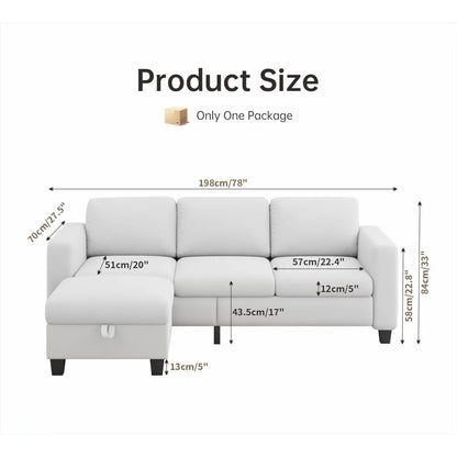 Sectional Couches for Living Room - Convertible L Shaped Couch with Storage Ottoman-Modern Linen Sofa 3 Seater, Customized