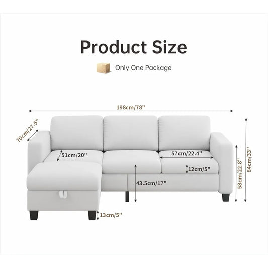 Sectional Couches for Living Room - Convertible L Shaped Couch with Storage Ottoman-Modern Linen Sofa 3 Seater, Customized