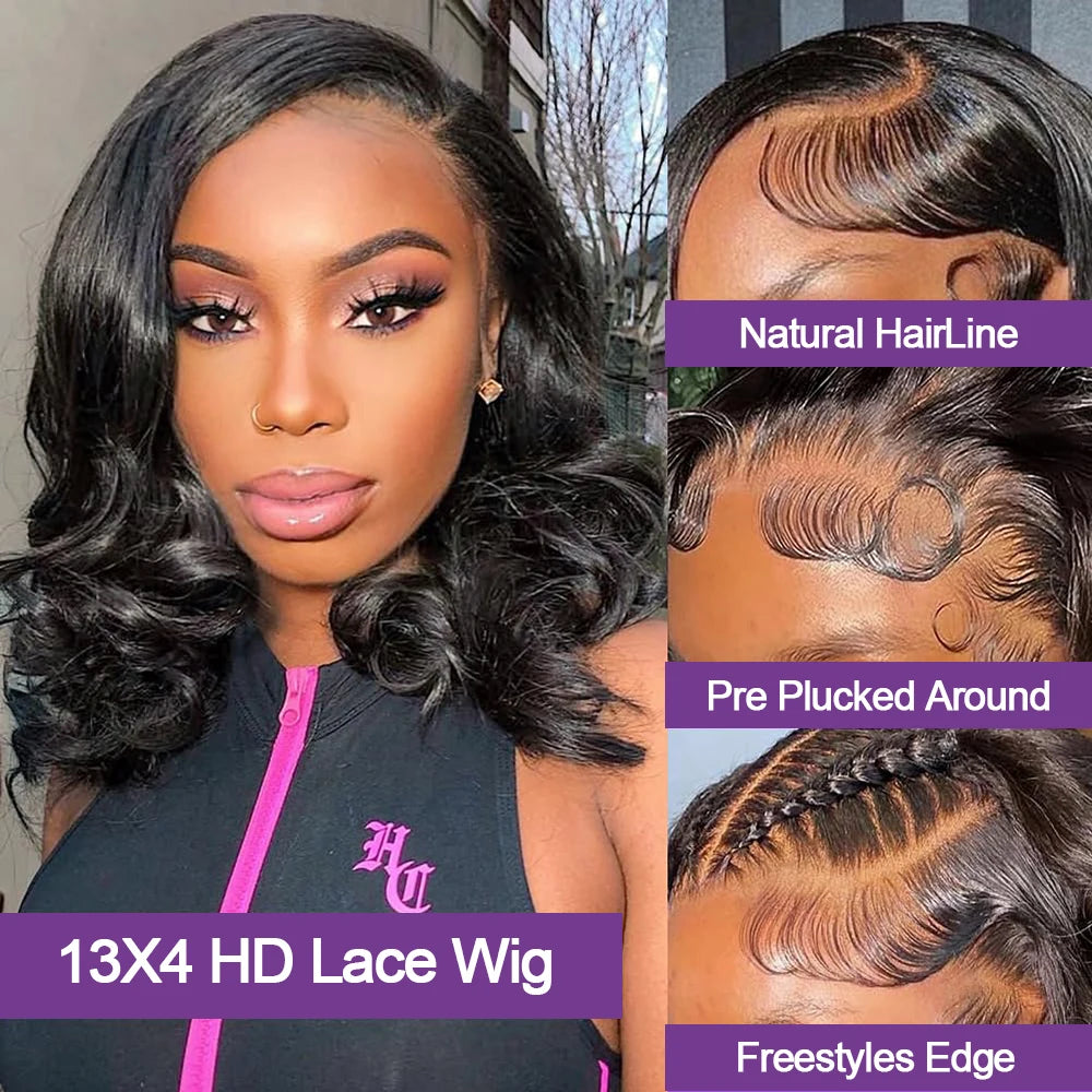 Body Wave Bob Wig 13x6 Transparent Hd Lace Frontal Wig Brazilian Human Hair Wigs Water Wave 13x4 Glueless Lace Wigs 250 Density
