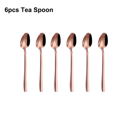 6Pcs Elegant Gold Flatware Set Stainless steel 304 Cutlery Mirror Silverware Rose Knife Fork High Polish Western Dinner Set