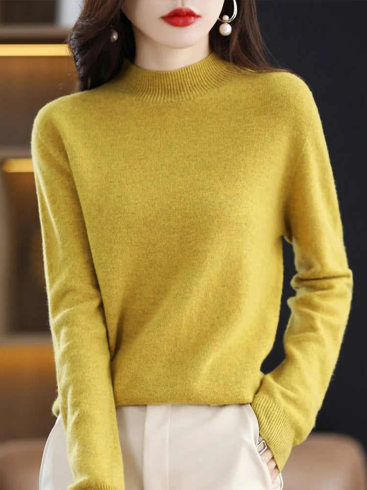 100% Merino Wool Cashmere Sweater Women Knitted Sweater Turtleneck Long Sleeve Pullovers Autumn Winter Clothing Warm Jumper Tops