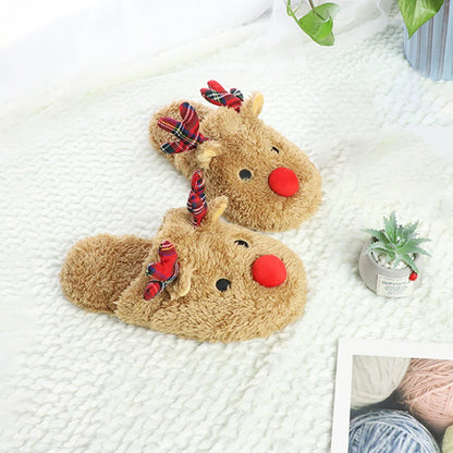 Christmas Reindeer Slippers House Flat Floor Soft Slides Winter Slippers Slip-On Slippers Women Men Breathable Bedroom Slippers