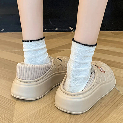 Comwarm Winter Furry Slippers For Women Waterproof Cotton Slides Platform Indoor Slides Fuzzy Warm Cozy Outdoor Women's Slippers