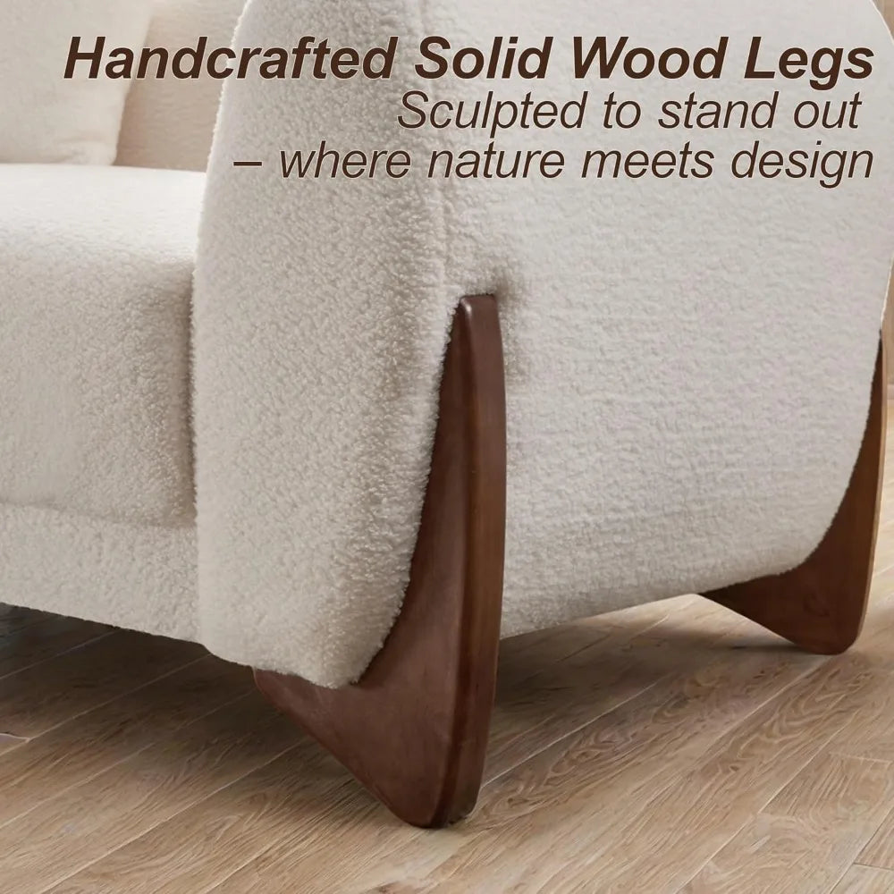 87" Modern Cloud Couch with Solid Wood Legs, Deep Seat, Thick Cushion & Pillows for Living Room