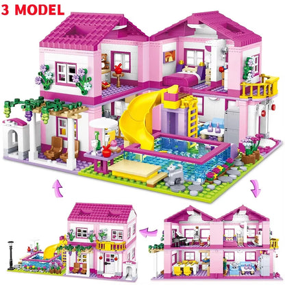 City street view villa summer vacation villa castle building block girl series swimming pool DIY assemble children christmas