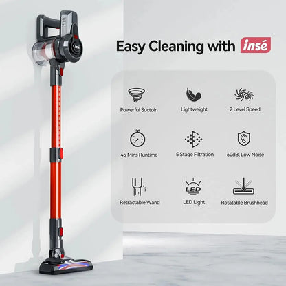 INSE N650 Cordless Vacuum Cleaner 4-in-1 Stick Vacuum Cleaner 160W Rechargeable Battery Up to 45mins Runtime for Household Clean