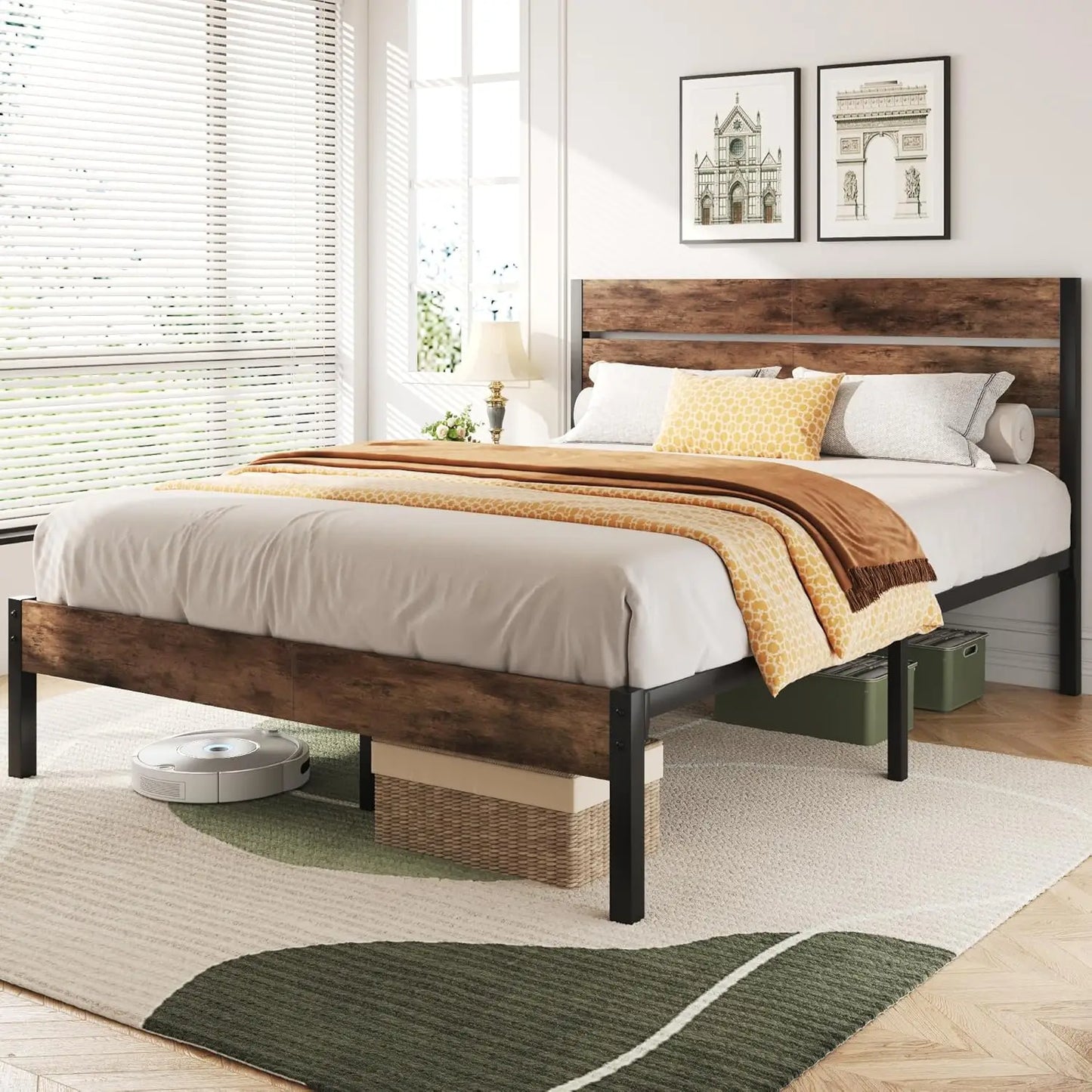 Queen Bed Frame with Headboard and Footboard, Metal Queen Bed Frame with Under-Bed Storage, All-Metal Support, Customized