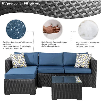 Bestseller5 pieces patio furniture sets, wicker outdoor sectional furniture with glass table and cushions, rattan patio conversa