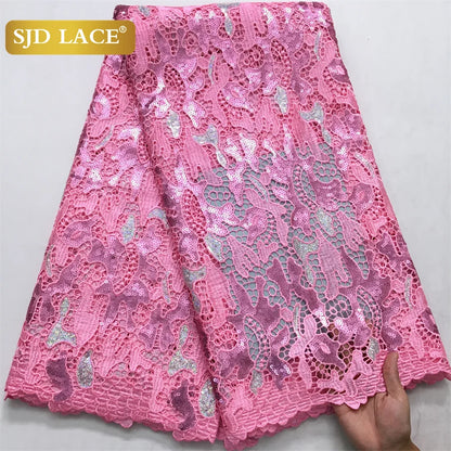 SJD LACE Nigerian Sequins Water Soluble Lace Fabrics 2025 High Quality African 5Yards Guipure Cord Lace for Women Dress Sew 4046