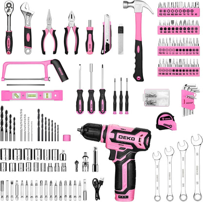 DEKO Home Mechanic Toolbox with 12V Power Cordless Drill Hand Repair Tools Sets Combo Kits Storage Organizer Drawer Case