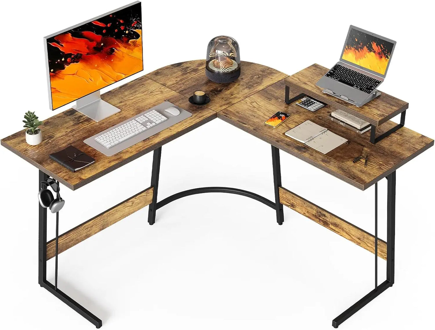 L Shaped Gaming Desk Computer Office Desk with Carbon Fiber Surface, 47 inch Corner Desk with Large Monitor Stand for Home Offic