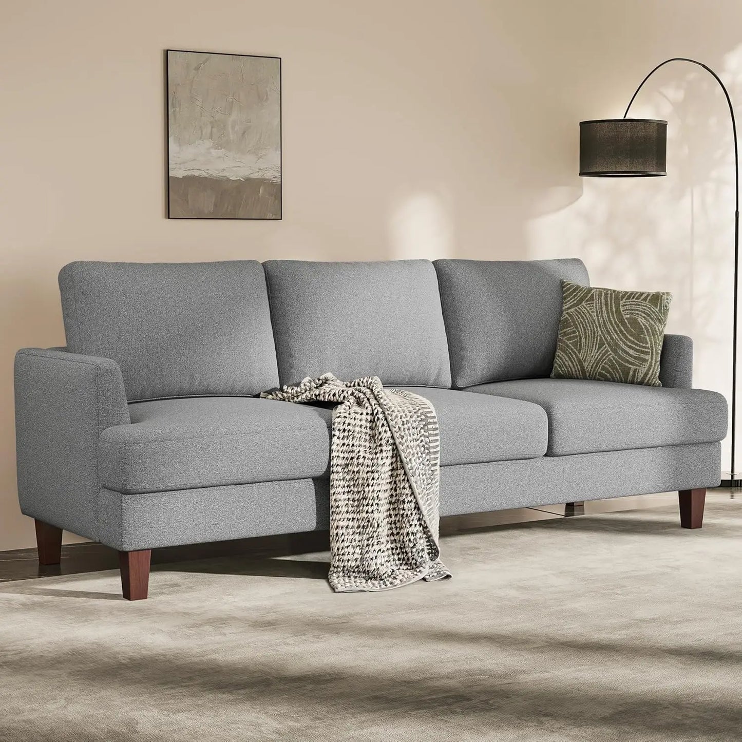 3 Seater Sofa Couch with Deep Seats, 89" Mid Century Modern Upholstered Sofa with Armrests, Comfy Couches , Customized
