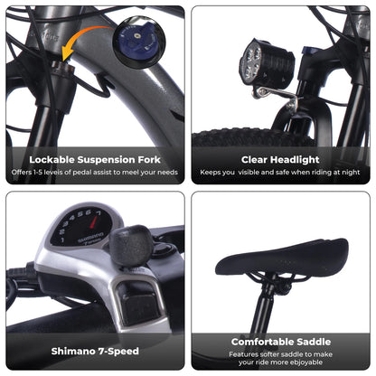 Electric Bike for Adults, 26" Electric Mountain Bike With 500W Brushless Motor, 23MPH Top Speed Electric Bicycle with 3