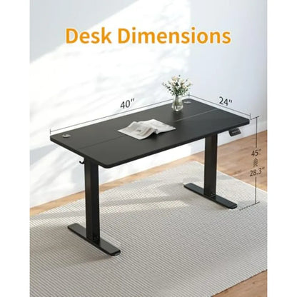 Electric Standing Desk 40 x 24 Inches Hght Adjustable Sit Stand Desk Ergonomic Home Office Computer Workstation Black