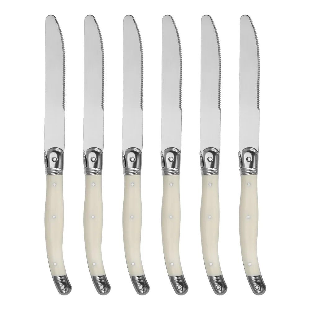 Stainless steel knife, fork, spoon set, milky white plastic handle, steak knife, steak fork spoon, steak tableware for home use