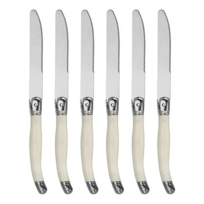 Stainless steel knife, fork, spoon set, milky white plastic handle, steak knife, steak fork spoon, steak tableware for home use