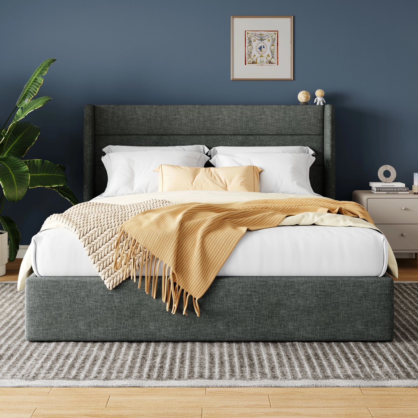 HOOMIC Lift Up Storage Platform Bed Frame with Wingback Headboard/Heavy Duty Hydraulic Bed/Large Underneath Storage, Noise Free
