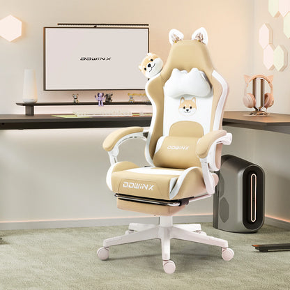 Dowinx Gaming Chair Cute with Cat Ears and Massage Lumbar Support, Ergonomic Computer Chair for Girl with Footrest and Headrest