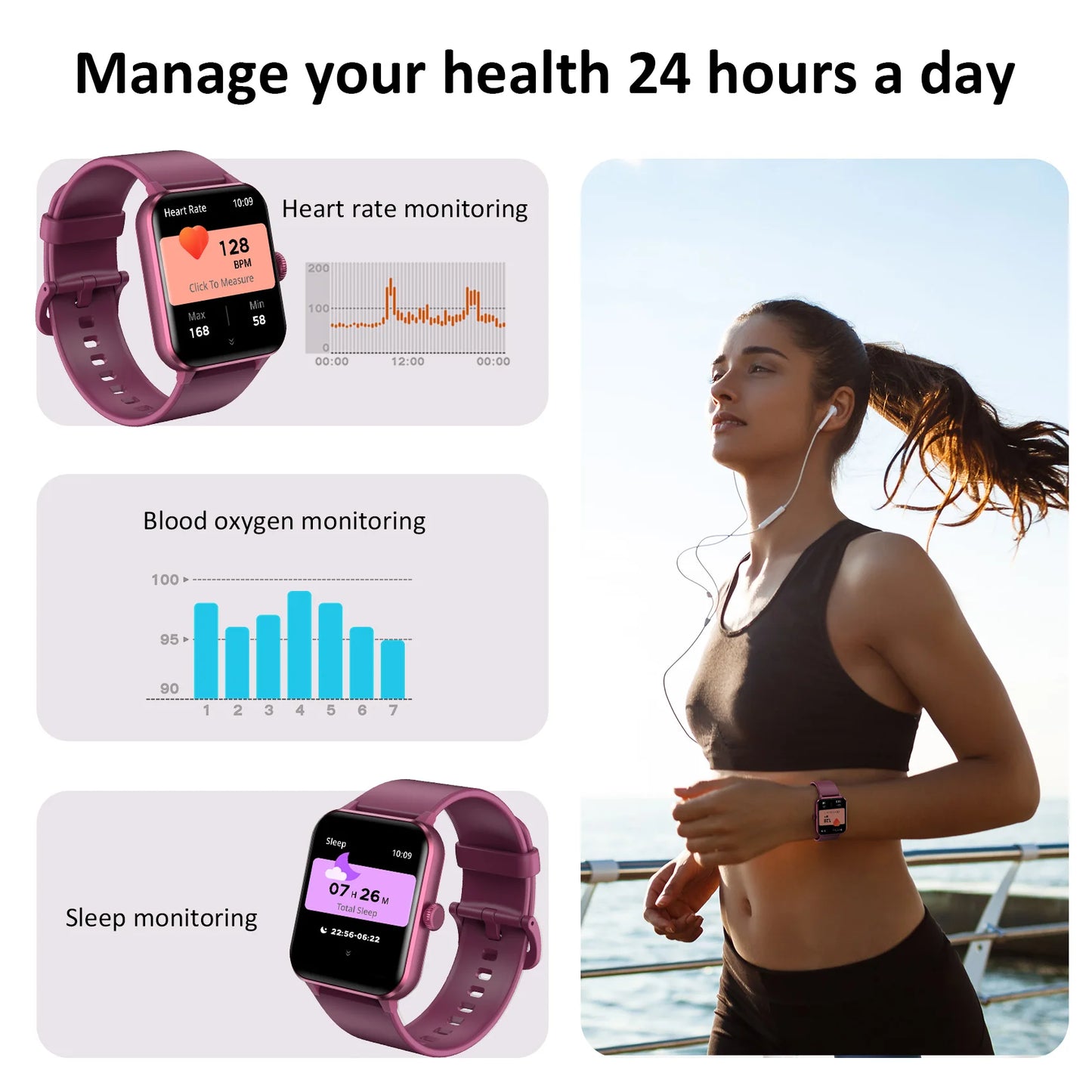 IOWODO R50 Waterproof Smart Watch 1.85'' HD Screen BT Calls SpO2 Heart Rate Monitor Men Women Smartwatch with 100 Workout Modes