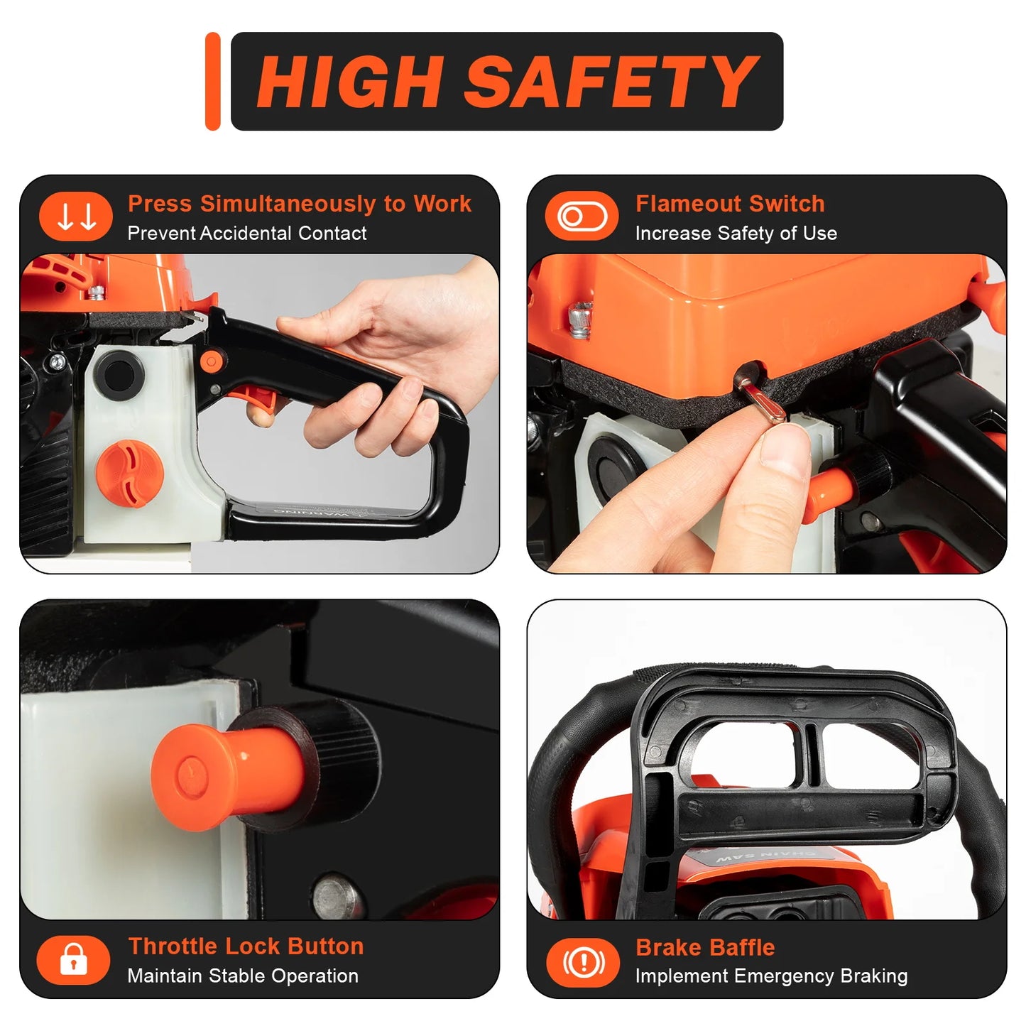 20 Inch 58CC Chainsaw 2600W Power Chain Saws Gas Powered 2 Stroke Handed Petrol Gasoline Chain Saw for Cutting Wood