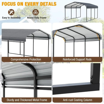 10 x 15 FT Metal Carport, Heavy Duty Carports with Galvanized Steel Roof, Outdoor Carport Canopy Garage Shelter Shade for Car