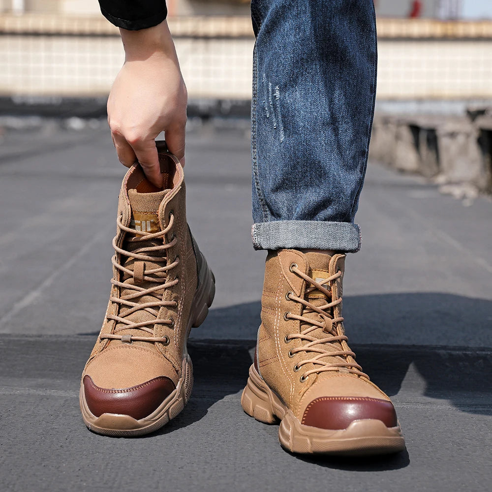 Canvas Light Breathable Work Steel Toe Shoes Men Safety Shoes Puncture-Proof Work Indestructible Footwear Security Boots