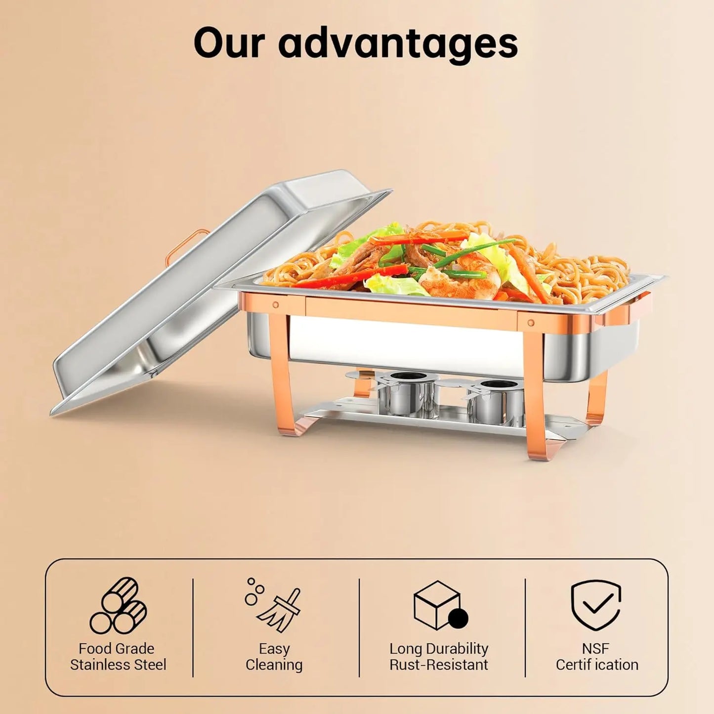 4 6 Packs Chafing Dishes for Buffet Stainless Steel Chafers and Buffet Warmers Sets, Rectangle Catering Food Warmers for Kitchen