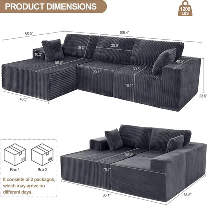 Cloud Couch Sectional Sofa, No Assembly, Removable Washable Covers, Grey - Ultimate Comfort for Living Room
