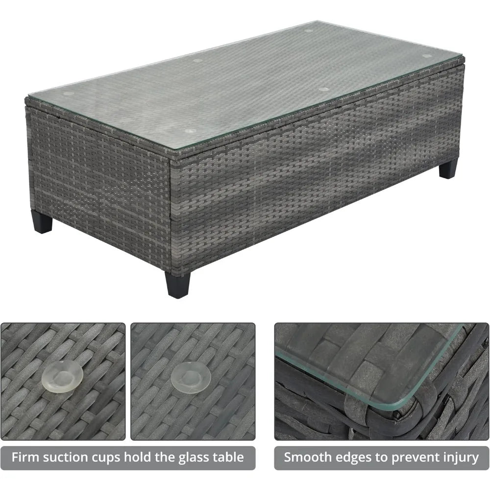 Outdoor Wicker Sectional Sofa Set with Curved Design and Rectangular Coffee Table - Water-Resistant and UV Protected