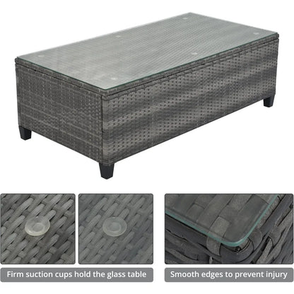 Outdoor Wicker Sectional Sofa Set with Curved Design and Rectangular Coffee Table - Water-Resistant and UV Protected