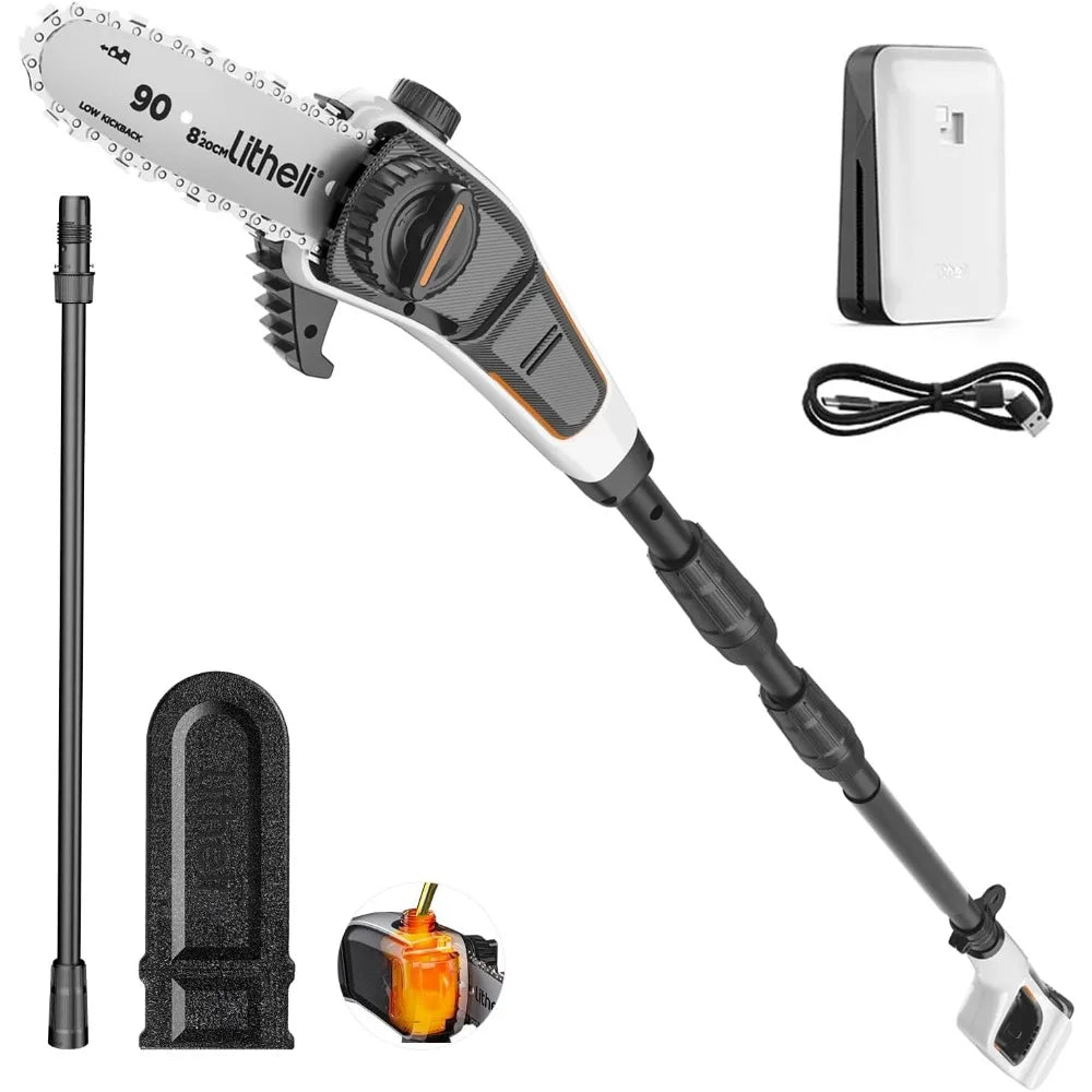 Cordless Pole Saw, 20V 2.5Ah Battery Pole Saws for Tree Trimming, 8-Inch Pole Saw Battery Powered 27.5ft/s Cutting Speed