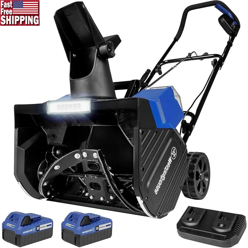 48V Cordless Snow Blower 18 Inch Electric Snow Thrower Brushless Motor 1200W 25ft Throwing Distance LED Light Rubber Auger