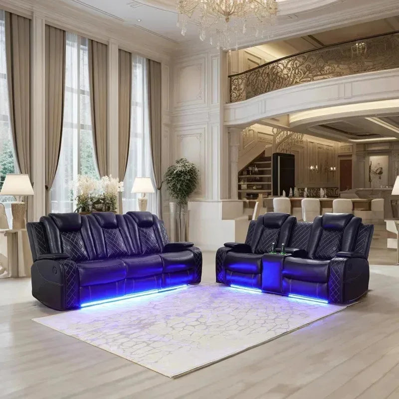 RPD4-Recliner sofa.Black Power Recliner Sofa Set for Living Room