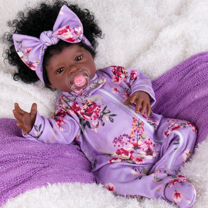 Risbecko 20 Inch Lifelike Black Reborn Baby Doll - African American Soft Cloth Body Doll - Birthday Gift/Christmas Gift