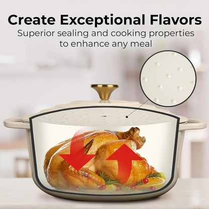 6 Quart Enameled Cast Iron Dutch Oven Pot with Lid Premium Durability Oven Safe up to 500F Heavy Duty Cookware Perfect for Brea