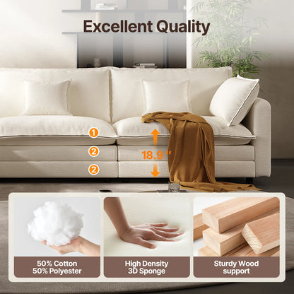 102'' Modular Sectional Sofa Beige Couch Cloud Couches for Living Room, L Shaped Couch with Movable Ottoman, Modern Cloud Sectio