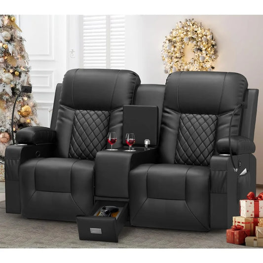 Large Loveseat Recliner, Loveseat Recliner Sofa with Storage Console, Recliner Chair with USB Ports, 2 Cell Phone Holders, Cup