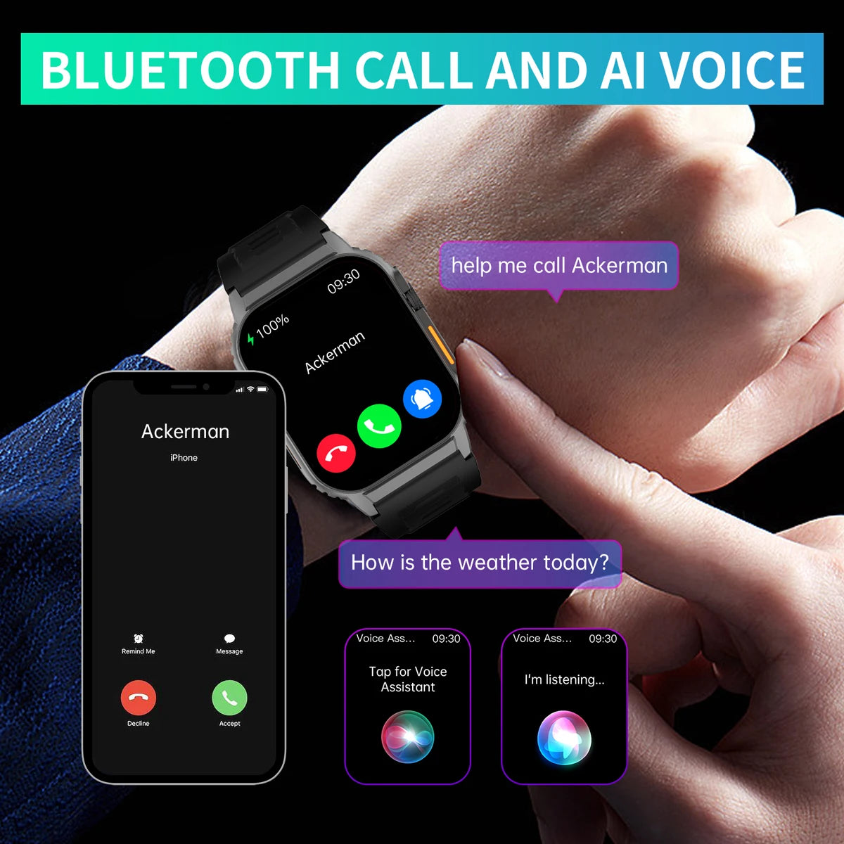 Smart Watch(Answer/Make Call), 2.01" Smartwatch for Men Women, IP67 Waterproof, 100+ Sport Modes Fitness Tracker