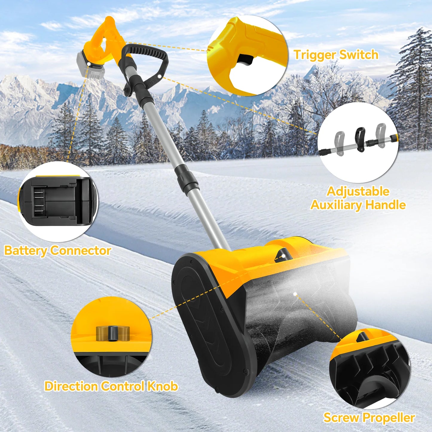 Brushless Electric Snow Shovel 500W 3000RPM Cordless Snow Plow Lightweight Snow Thrower Machine for Dewalt 20V Battery Pin