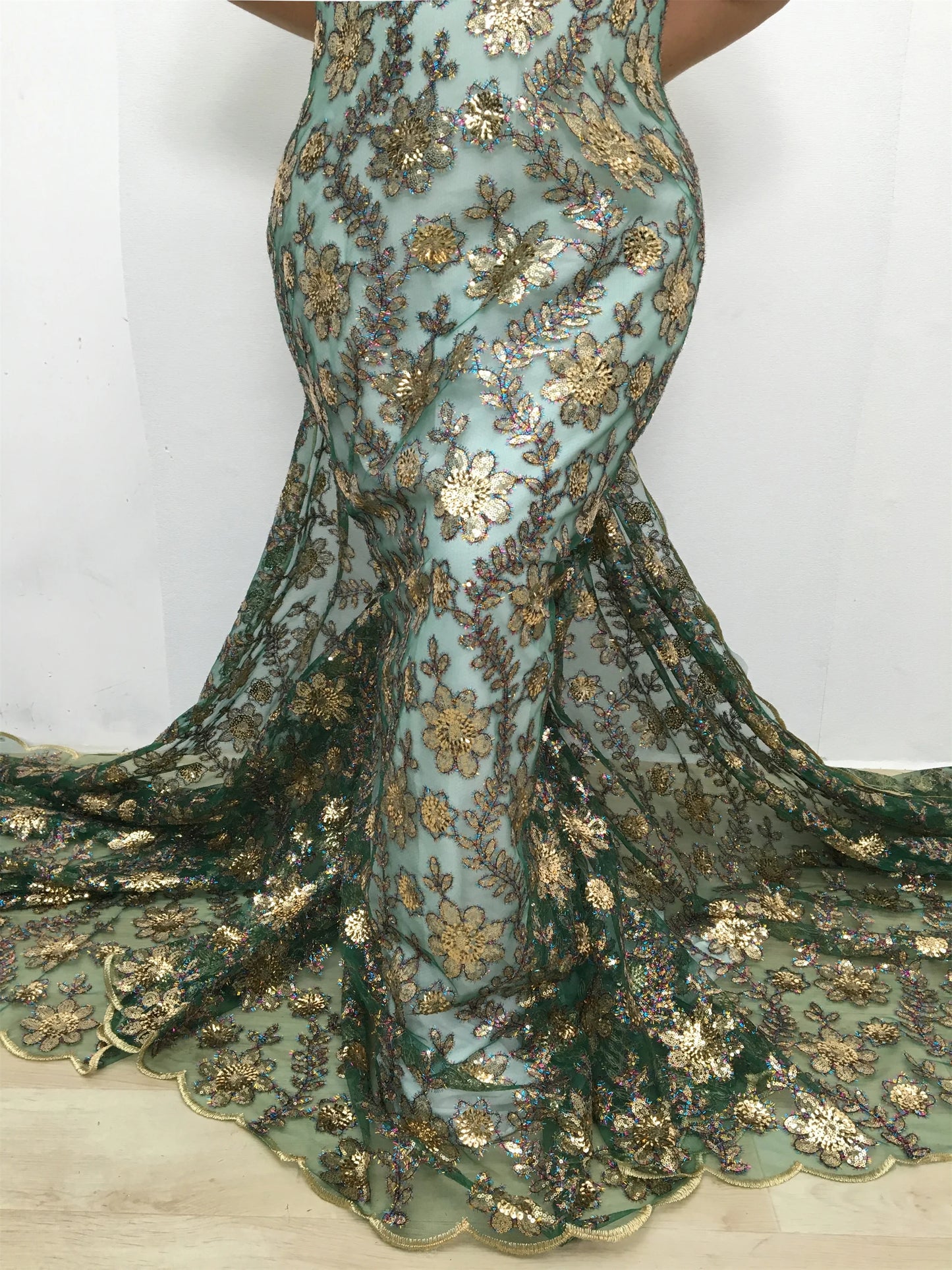 20225 French Flocking Tulle Lace Fabric High Quality 5 Yards Embroidered Sequins African Nigerian Lace Fabric for women Sewing