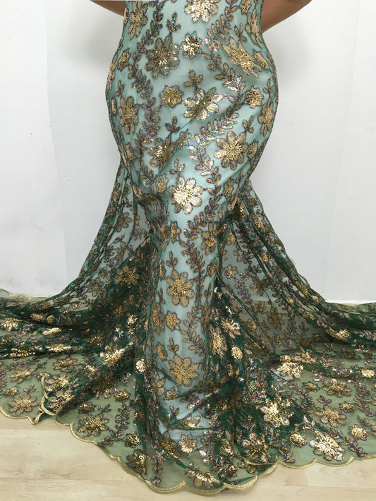 20225 French Flocking Tulle Lace Fabric High Quality 5 Yards Embroidered Sequins African Nigerian Lace Fabric for women Sewing