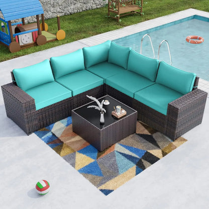 12 Pieces Outdoor Patio PE Rattan Sectional Sofa Set with Cushions & Tempered Glass Coffee Table for Garden Porch, Customized