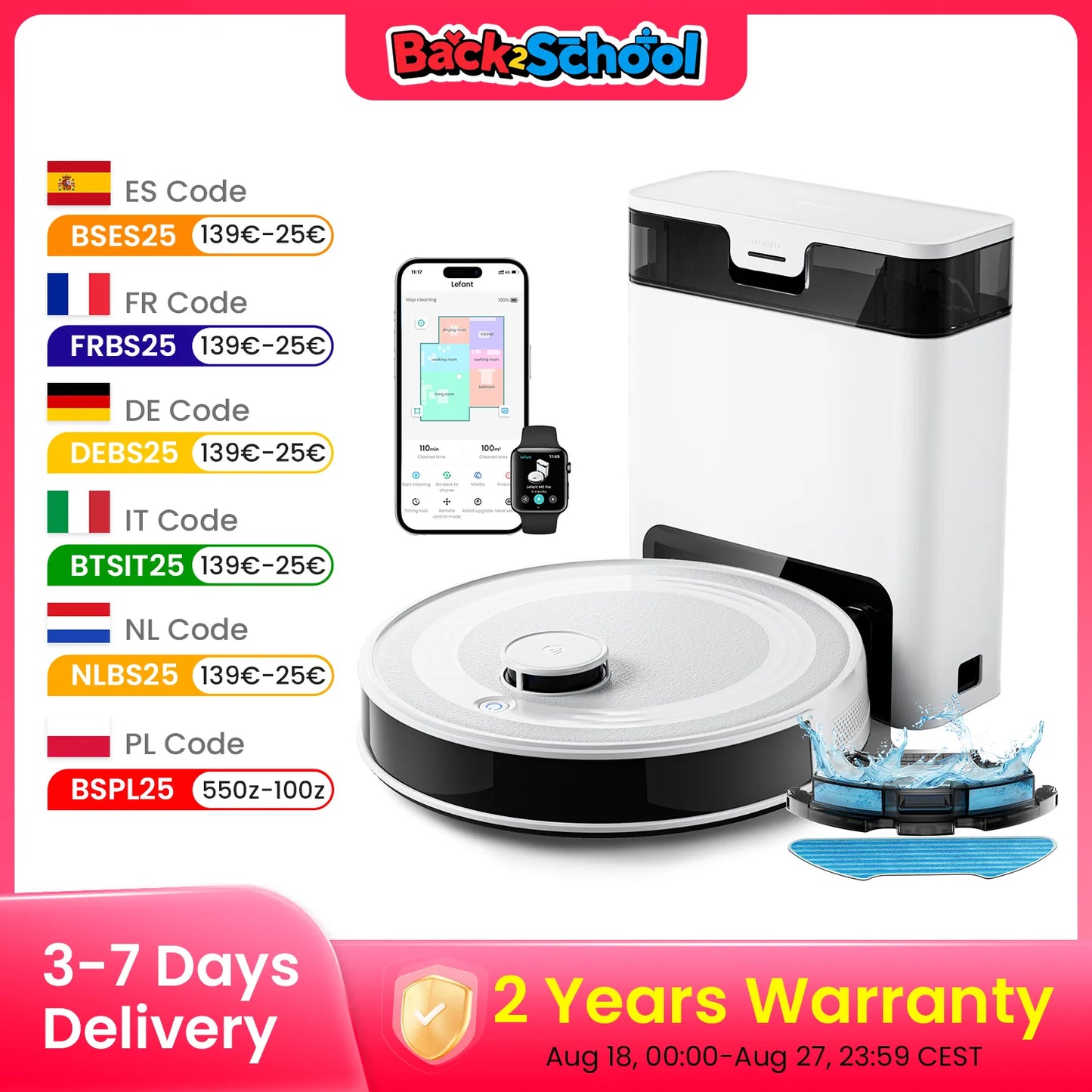 Lefant Robot Vacuum with Mop,Self-Emptying, 6000Pa , DTOF Laser Navigation, PSD Obstacle Avoidance, Wi-fi/Alexa Control