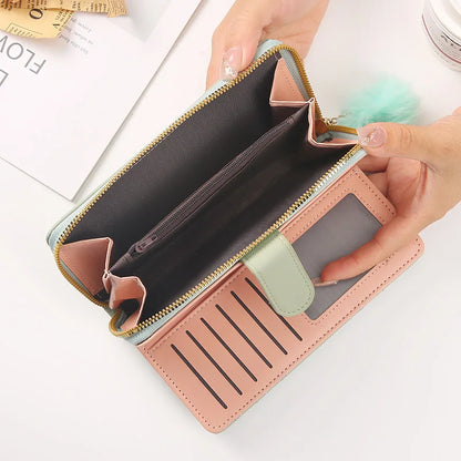 Women Long Wallet Pu Leather Card Holder Large Capacity Hasp Zipper Coin Purse Multi Card Organizer Cell Phone Wristlet Handbag