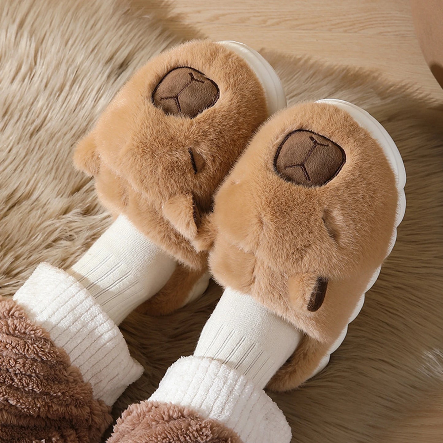 Capybara Cotton Slippers Women Men Winter Thermal Slippers Cute Cartoon Animals Shoes Home Indoor Non Slip Soft Plush Slippers