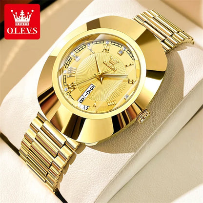 OLEVS Golden Quartz Watch for Women Fashion Elegant Tungsten Steel Case Waterproof Wristwatches Luxury Original Ladies Watch New